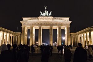 Brandenburg Gate lit up at night, Berlin's most famous landmark and a highlight of any Berlin travel guide