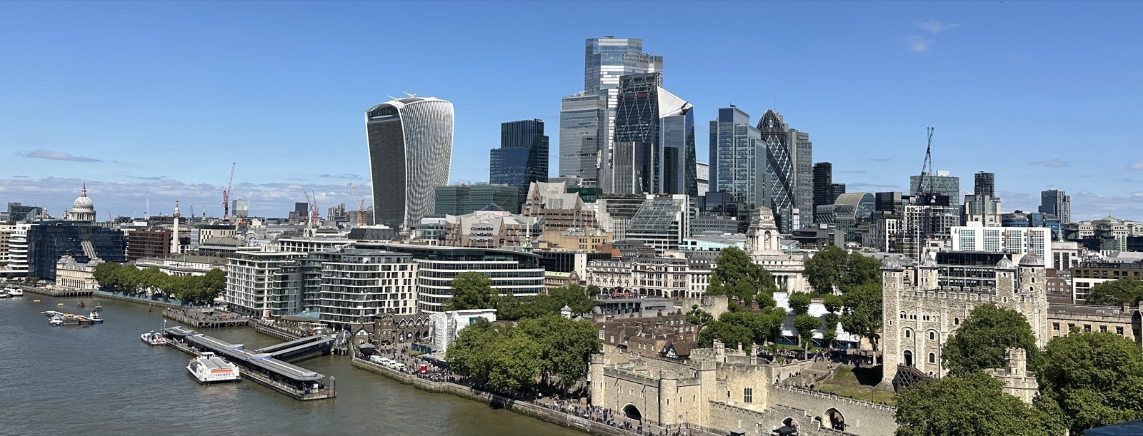 The City of London skyline and the Tower of London, viewed from Tower Bridge