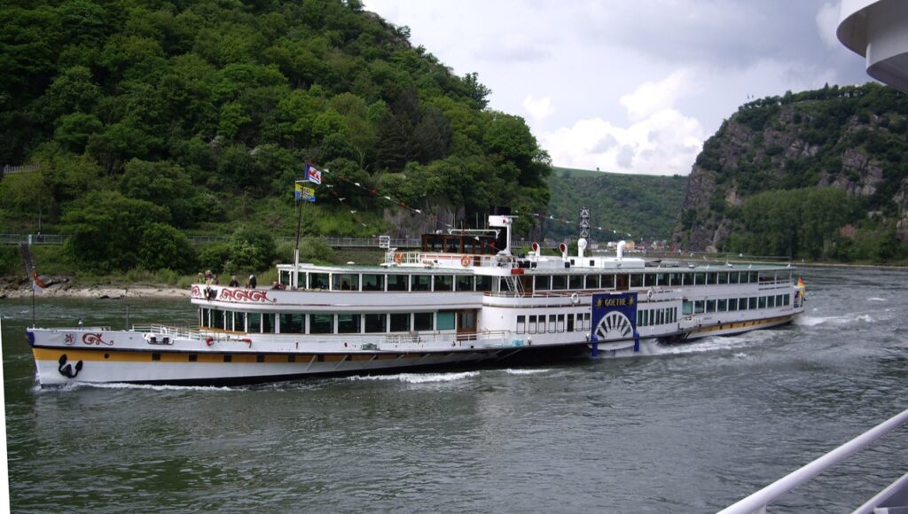 The historic paddle steamer Goethe cruising on the Rhine