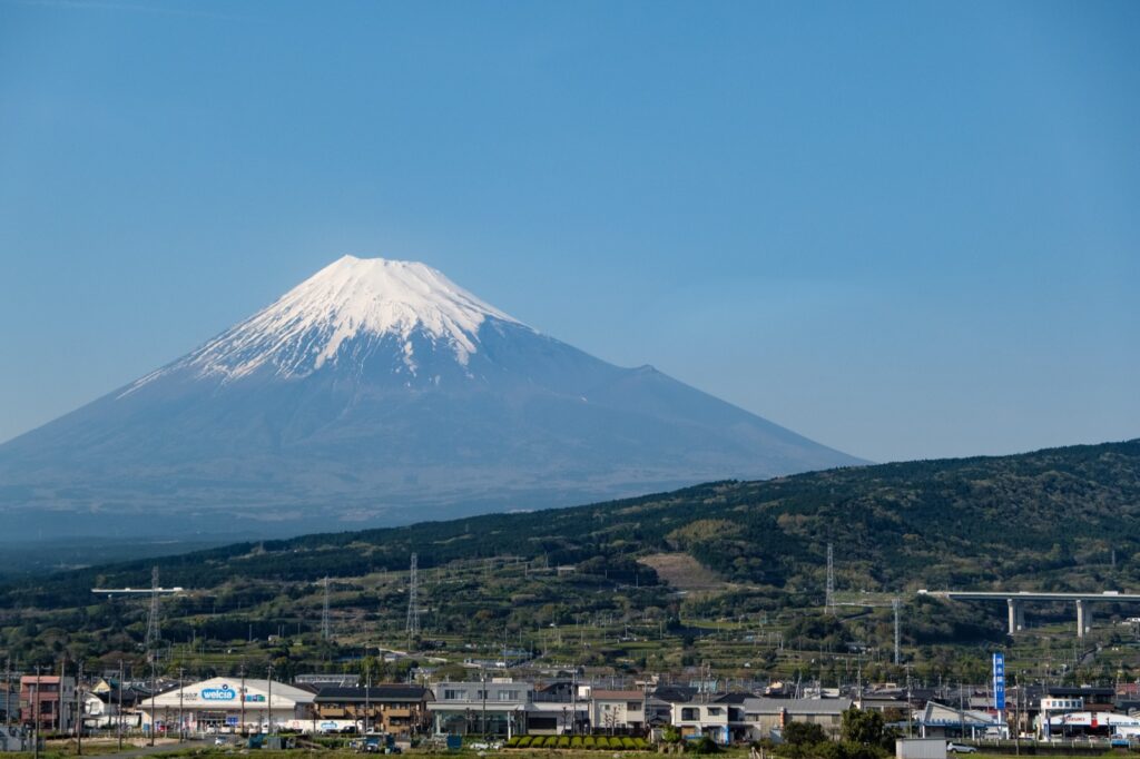 Mount Fuji seen from the Tokaido Shinkansen bullet train, the route covered by the Japan Rail Pass