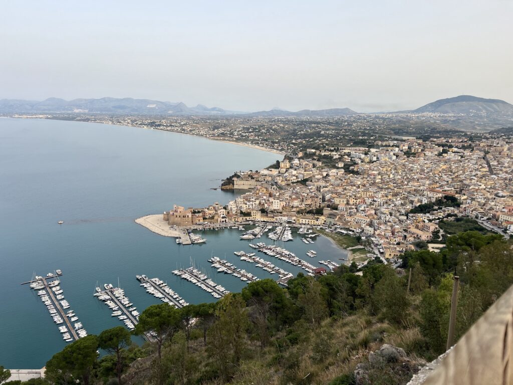 Castellammare del Golfo and its harbour seen from the clifftop viewpoint