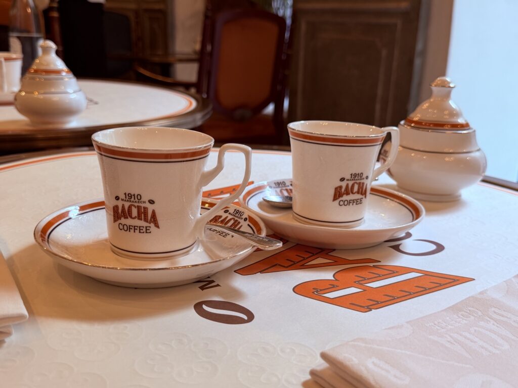 Coffee served in Bacha Coffee cups at Dar el Bacha in the Marrakech medina