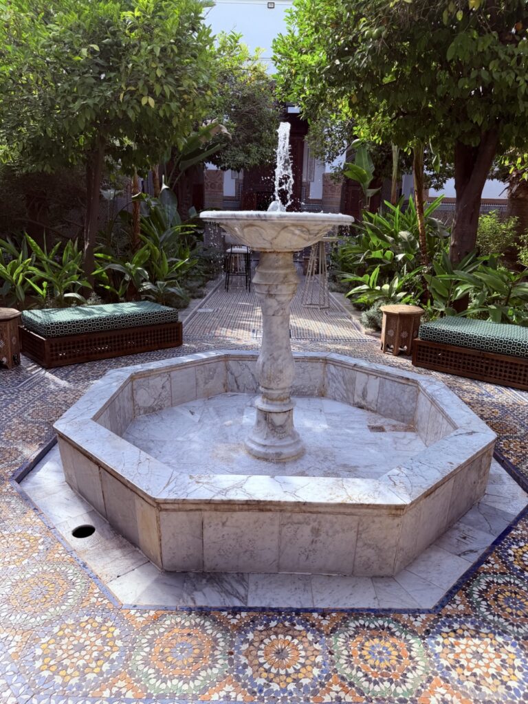The marble fountain in the garden courtyard of Dar el Bacha, Marrakech