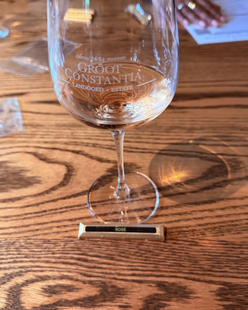 A tasting glass at Groot Constantia, South Africa's oldest wine estate, in Cape Town