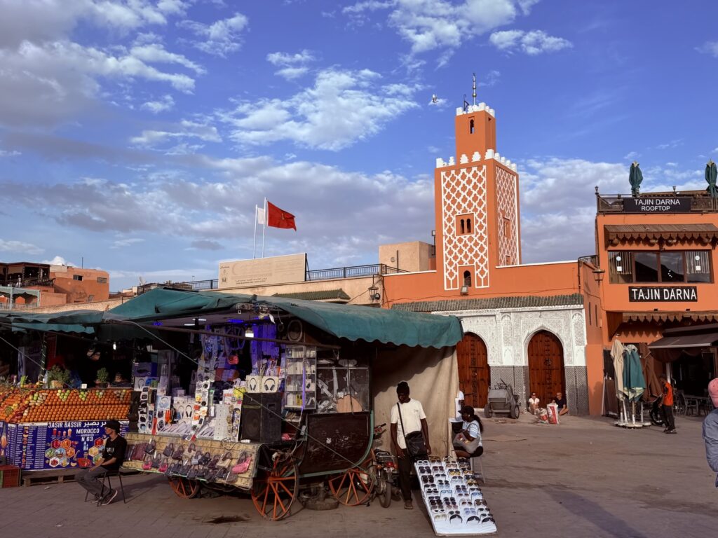 Market stalls on Jemaa el-Fnaa square in the Marrakech medina